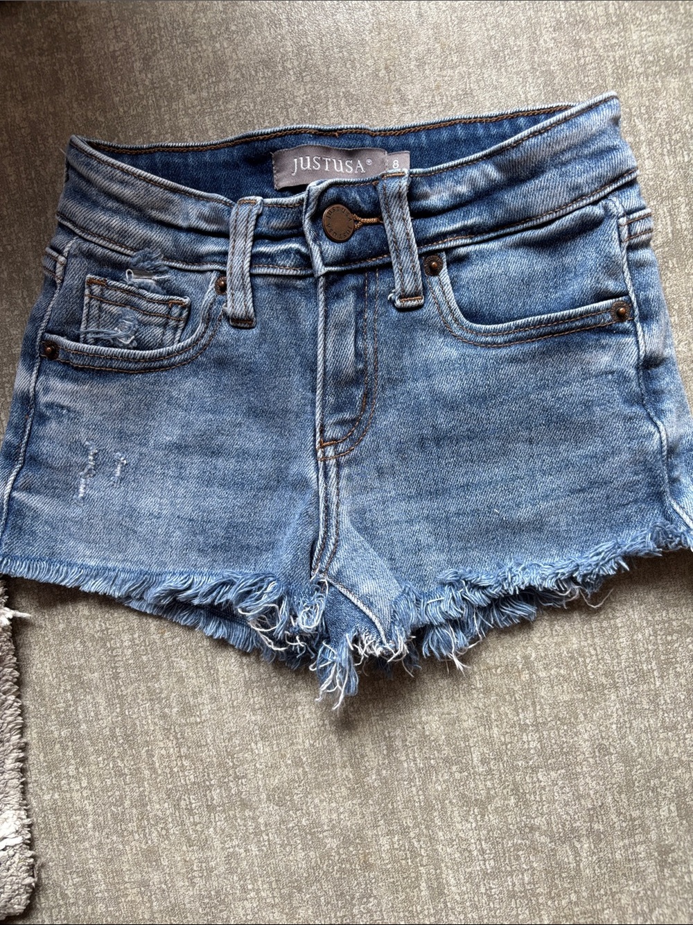Just USA Light Blue Frayed Denim Cutoff Shorts
